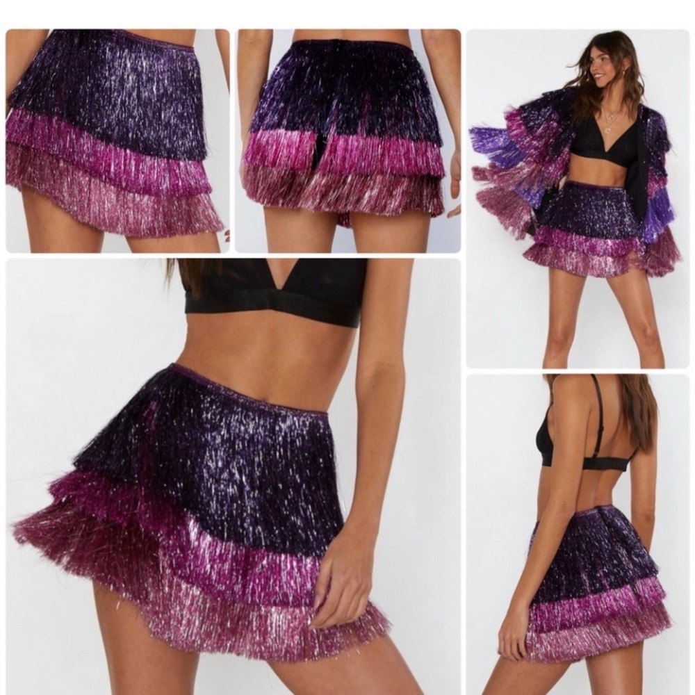 Purple and Pink Fringe Party Crasher Shorts Mardi Gras